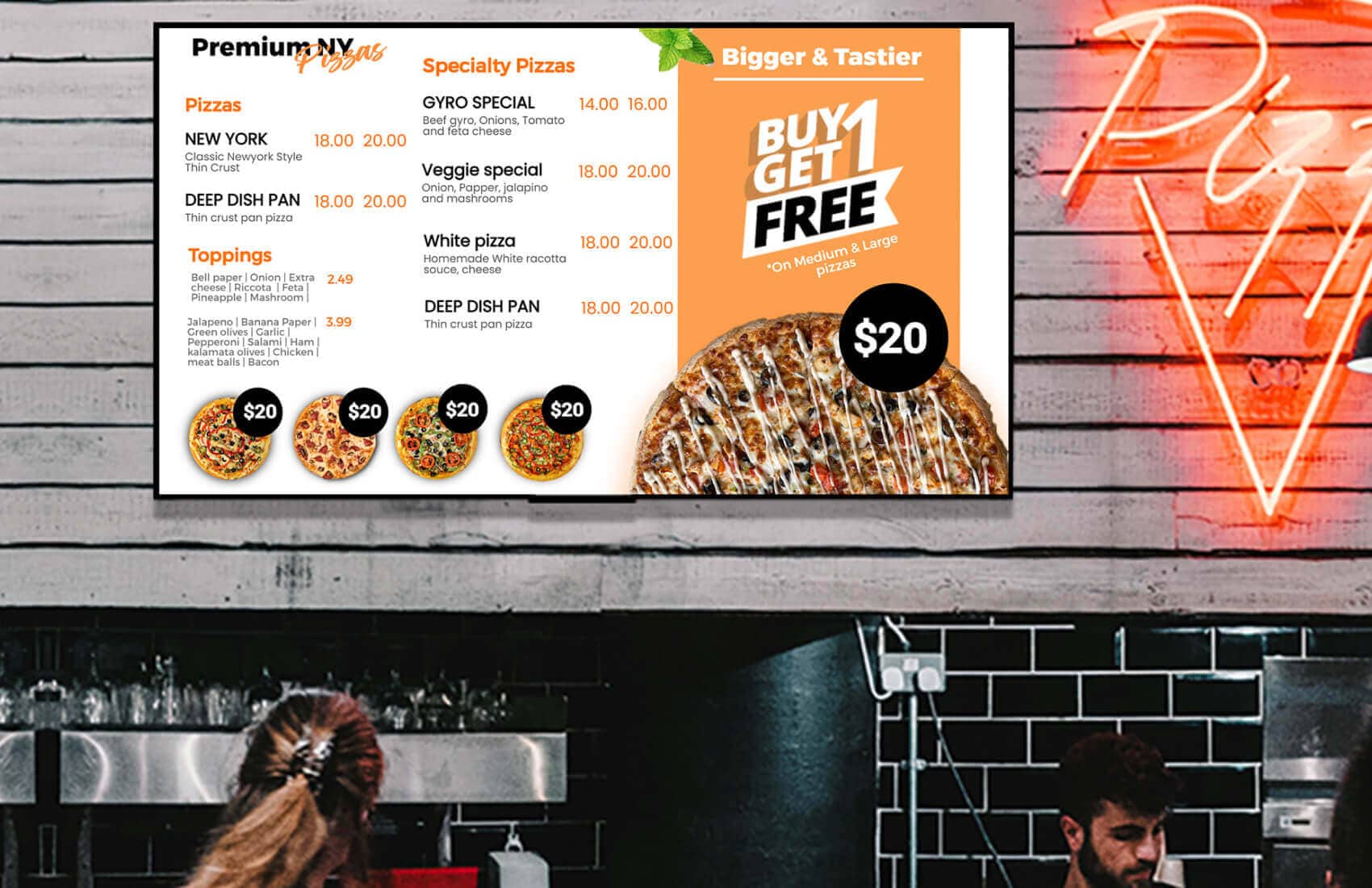 pizza store tv screen menu board ideas